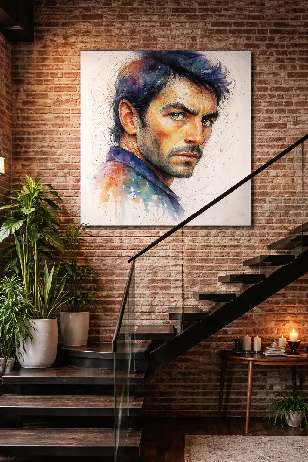 tableau portrait homme peinture aquarelle pour loft