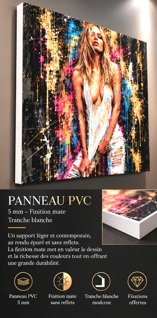 Golden Rebel sur panneau PVC 5 mm mat avec tranche blanche