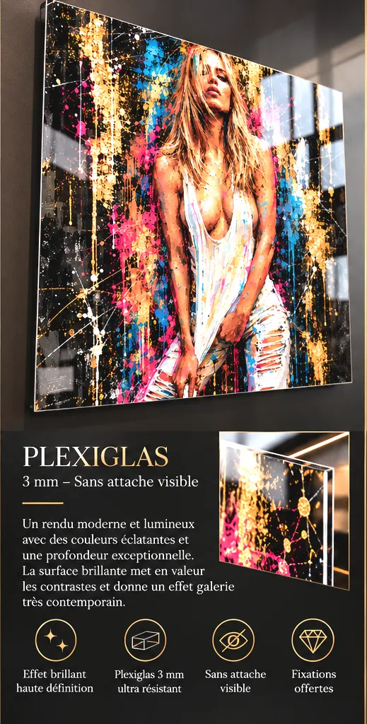 Golden Rebel sur Plexiglas 3 mm brillant sans attache visible