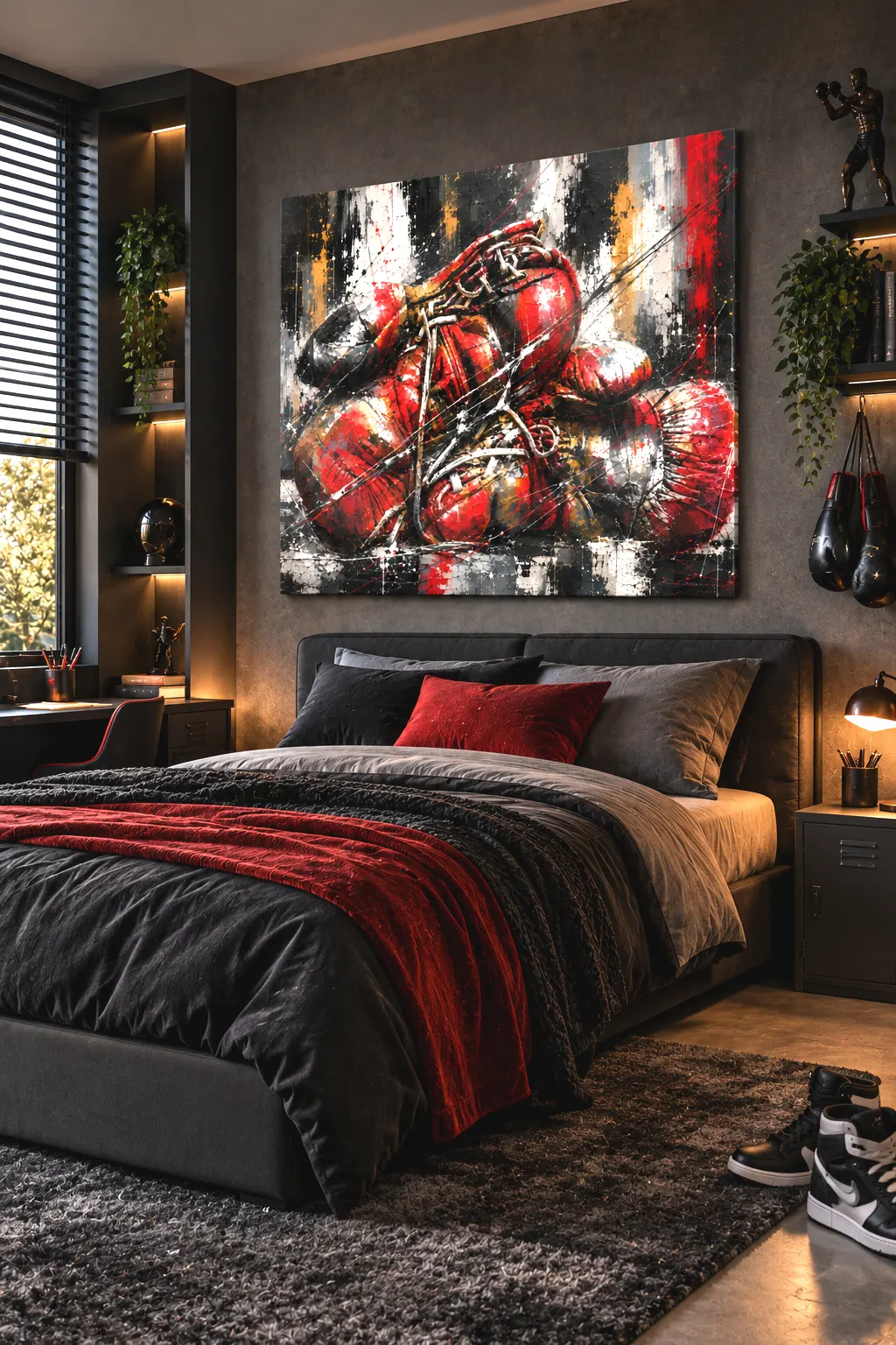 Tableau boxe Knockout Dreams dans une chambre d’adolescent contemporaine