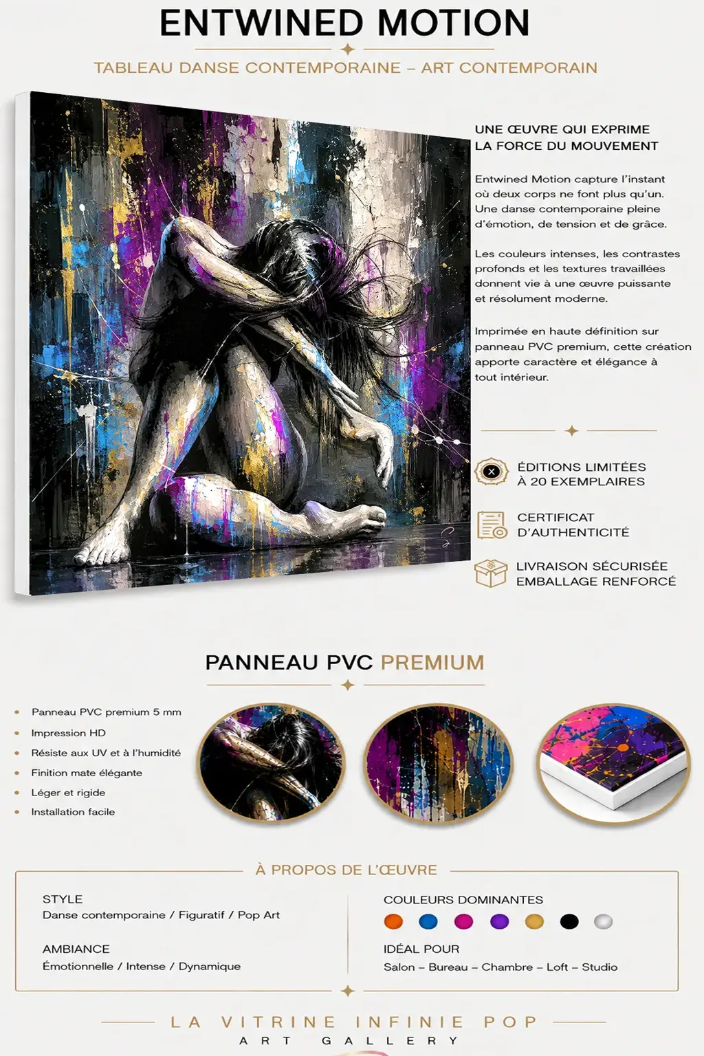 Tableau danse ballet Entwined Motion impression support panneau pvc
