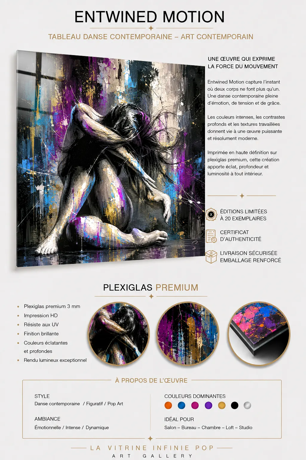 Tableau danse ballet Entwined Motion impression support plexiglas