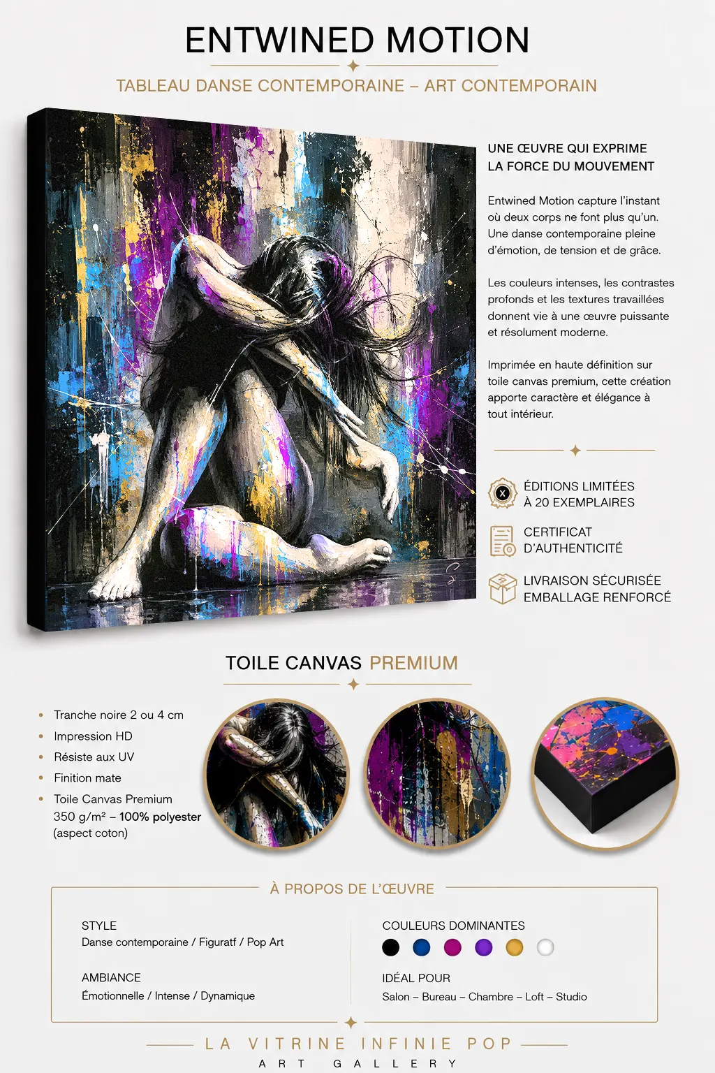 Tableau danse ballet Entwined Motion impression support toile