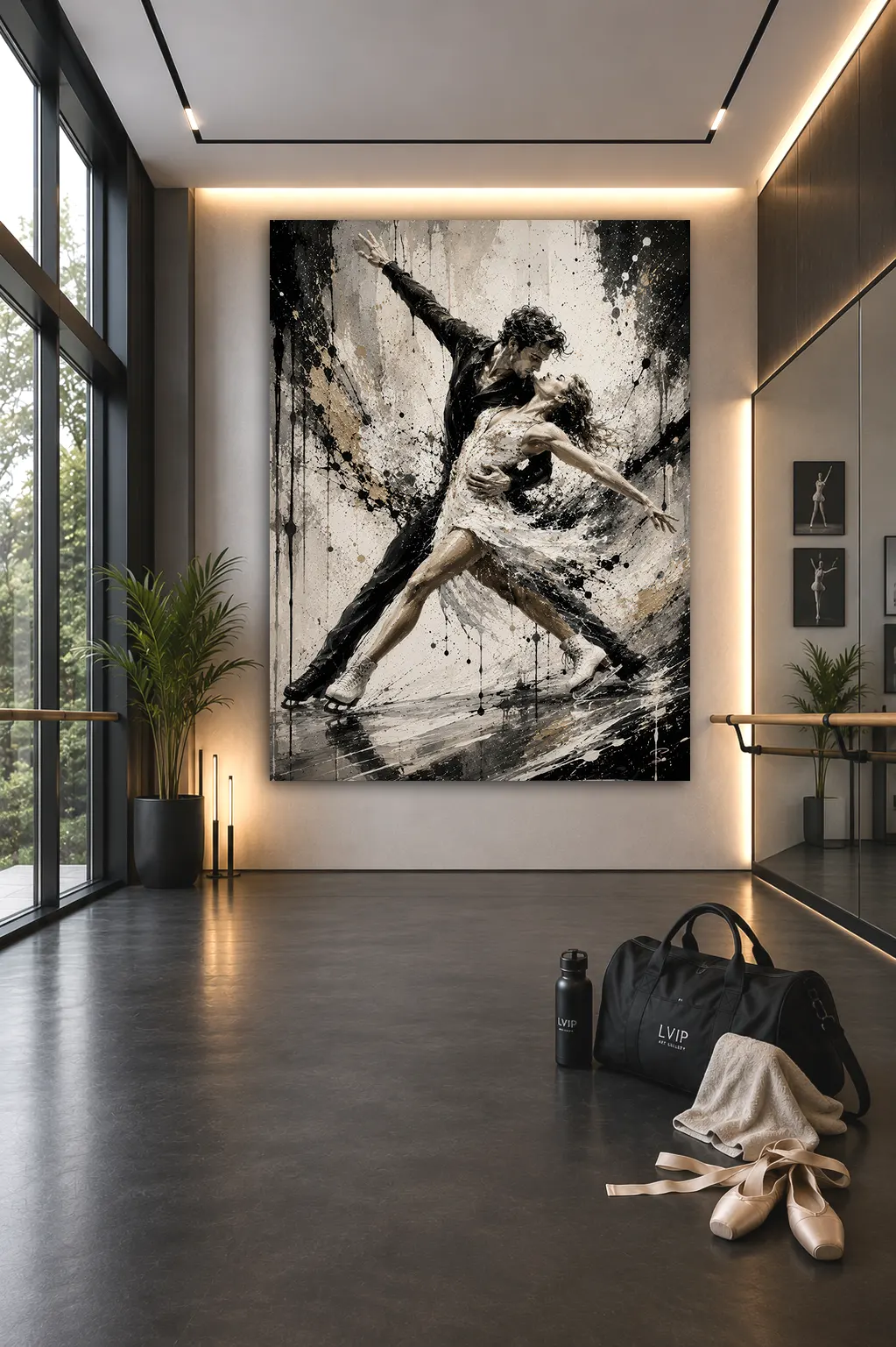 Tableau patinage artistique Frozen Passion dans une salle de danse moderne