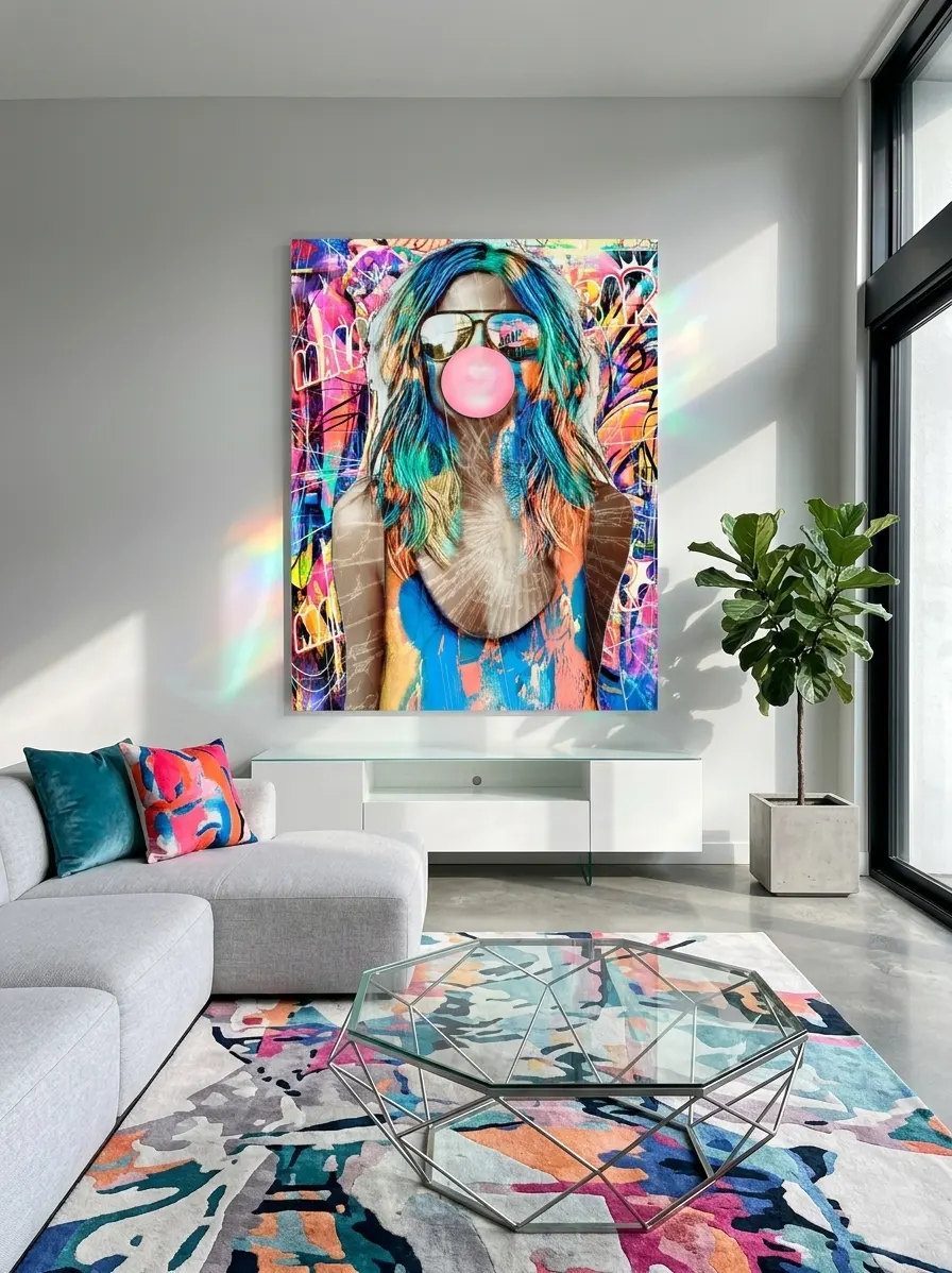 tableau femme bubble gum street art