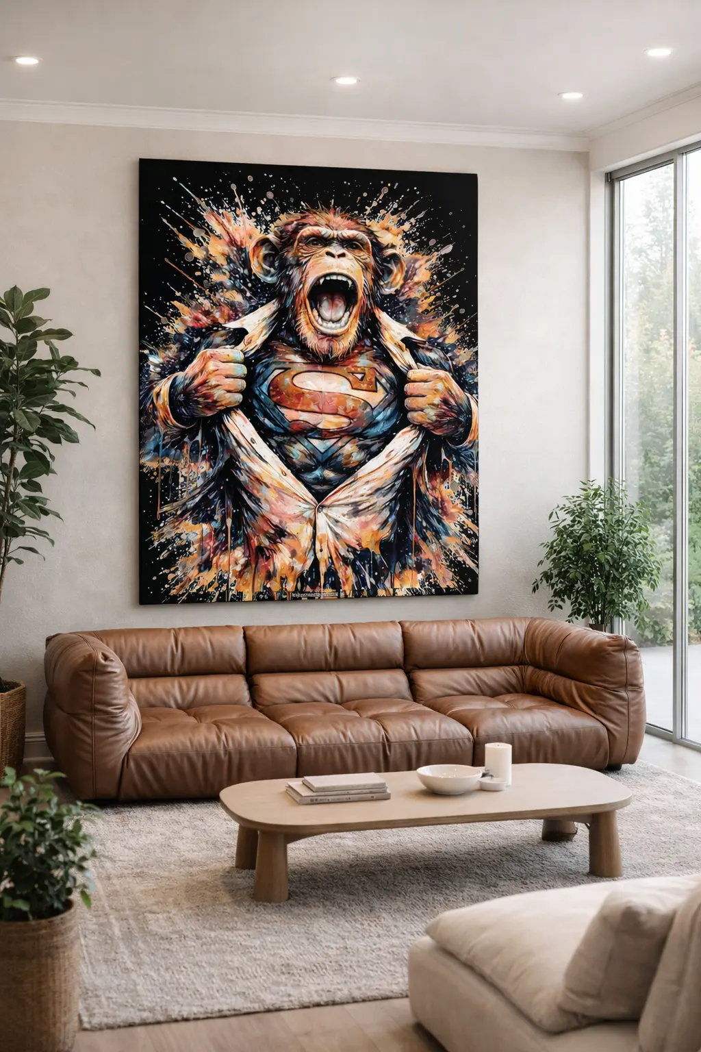 tableau street art singe super héros pour salon clair