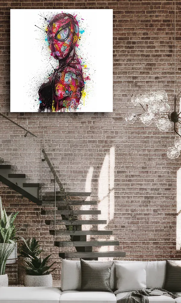 tableaux comics pour loft avec mur en briques 