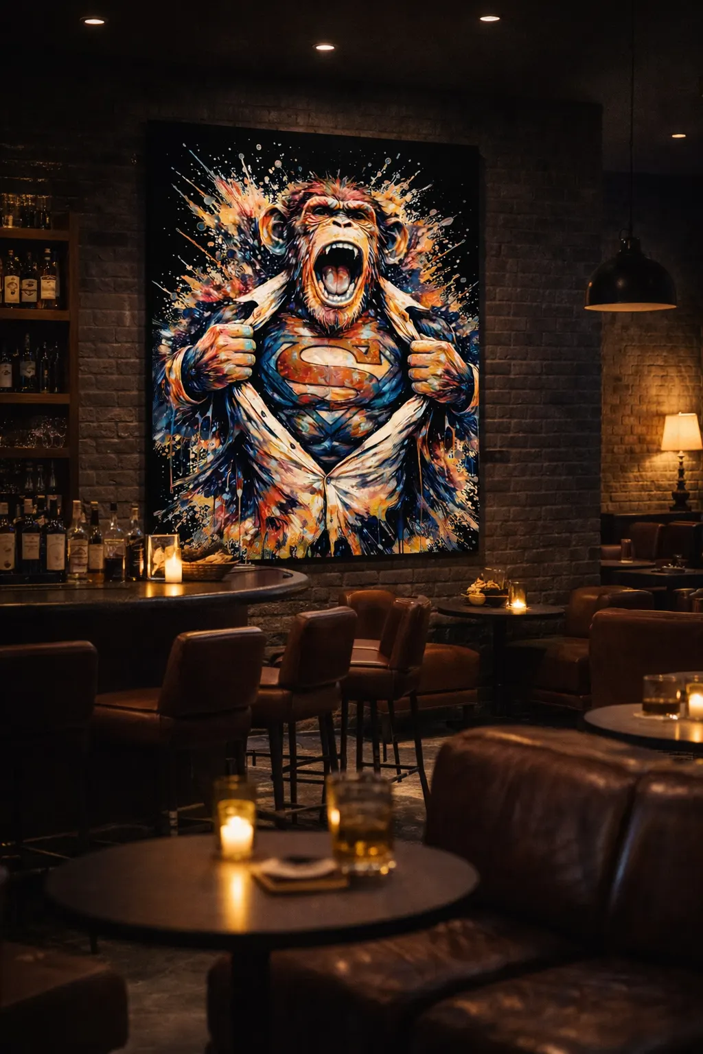 Portrait singe super héros impression toile HD pour bar cosy