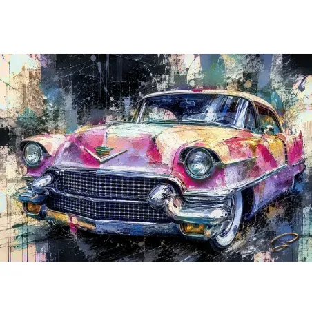 Tableau Cadillac rose pop art Pink Legacy – création automobile LVIP