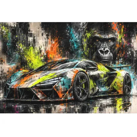 Tableau voiture de sport Primal Velocity dans un salon contemporain
