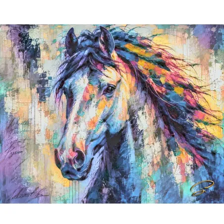 Tableau cheval Pop Art contemporain Liberté aux couleurs vibrantes par LVIP