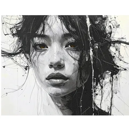 tableau femme japonaise noir blanc par LVIP
