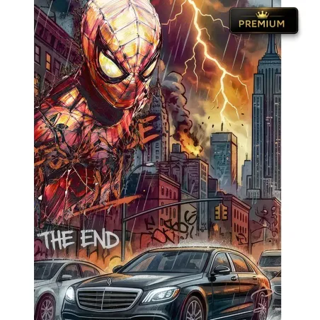 Tableau Spider-Man Street Art Premium avec New York et éclairs signé LVIP