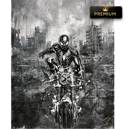 Tableau noir et blan spider-man sur moto by LVIP